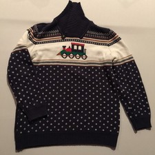 Gymboree Boys Sz 12 Christmas Holidays Navy and Cream Train Sweater 100 Cotton