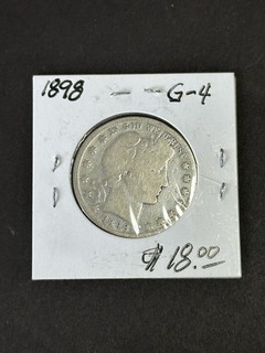1898 Barber Half Dollar Coin 50 Cent Silver Coin