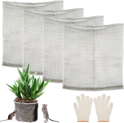 4 Stück Wühlmauskorb mit Handschuhen - Edelstahlwurzelschutz mit Netzbeutel, D