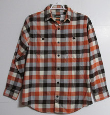 Men's Orvis Perfect Flannel Shirt Classic Fit Orange Check Size MEDIUM