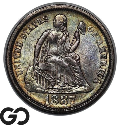 1887 Seated Liberty Half Dime Stunning Color! Superb Gem BU++