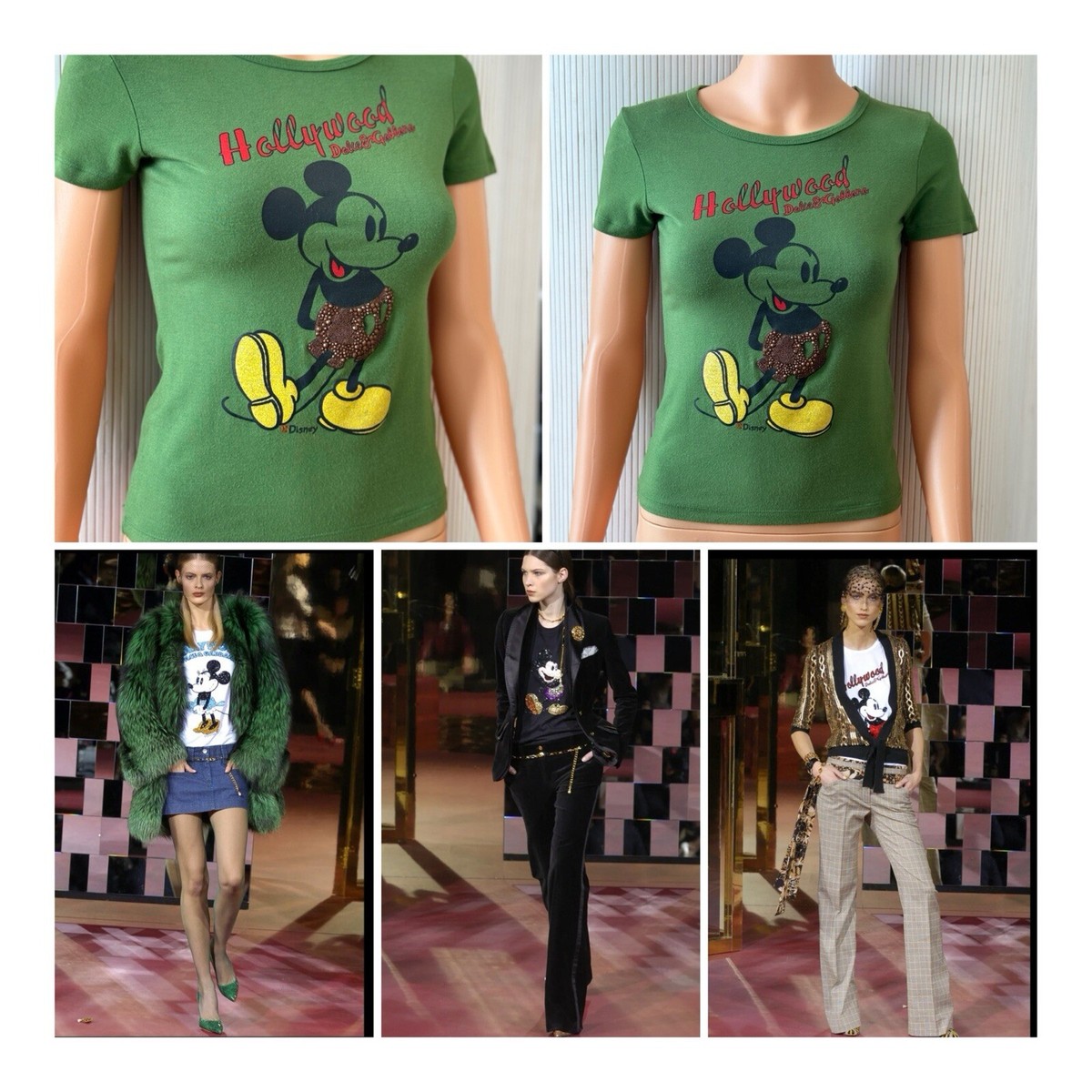 DOLCE & GABBANA T-shirt Small Xs Hollywood Green Mickey D&G
