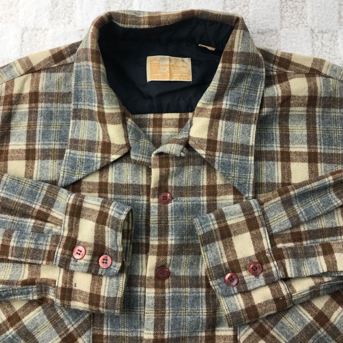 True Vintage Sears Loop Collar Shirt Mens XL Plaid Wool 60s True Vintage Sears Loop Collar Shirt Mens XL Plaid Wool 60s