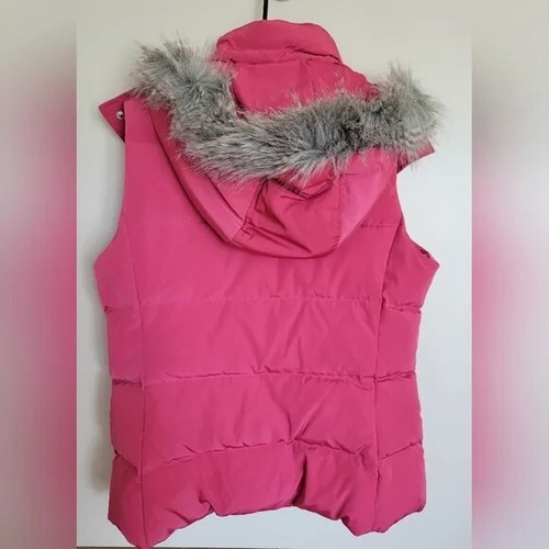 Talbots Women's Pink Hooded Faux Fur Duck Down Puffer Vest Size Small - Picture 7 of 8