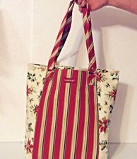 Longaberger Center Panel Tote Holiday Botanical Stripe Poinsettia Shopper NEW
