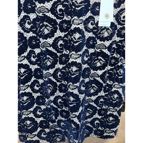 Tory Burch Preppy Edgy Goth Girly Lace-Front T-shirt White & Blue Velvet - 第 4/6 張圖片