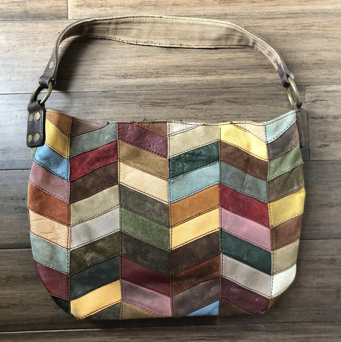 Ameri Leather Large Multi Colored Purse Patchwork Bea… - Gem