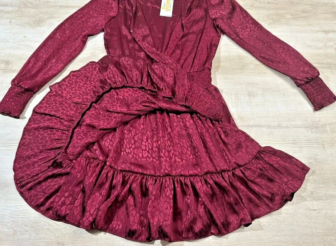 $165 MICHAEL KORS RARO Julia modello ghepardo scuro ROSSO RUBINO XS ABITO STAGIONE