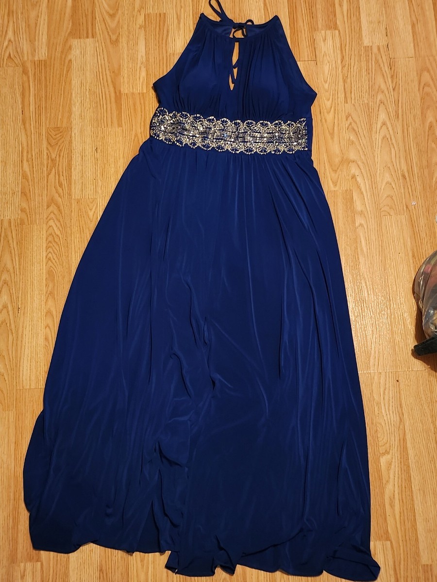 r&m richards royal blue dress Blue Crepe Mermaid Gown With Beaded Illusion Neck main image 0