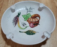Grande posacenere ceramica maiolica KBMY Italia 9 pollici bianco botanico rustico firmato