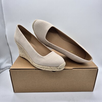 Crew Shoes Women's Espadrille Wedges Canvas Size Flax