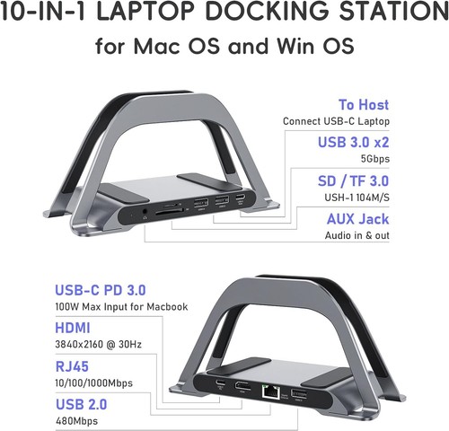 MacBook Docking Station, USB C Docking Station with Vertical Stand Compatible wi - Picture 8 of 8
