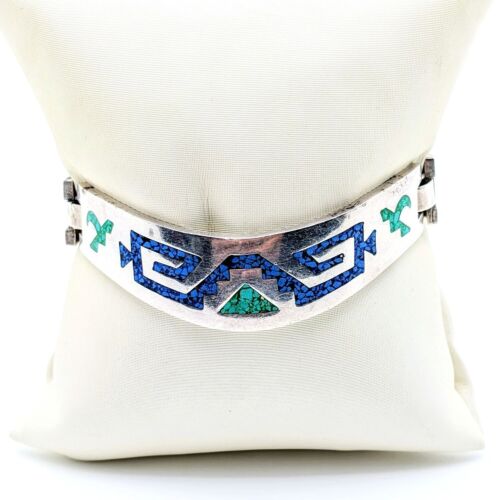 Taxco Sterling Crushed Turquoise Inlay Bracelet V… - image 1