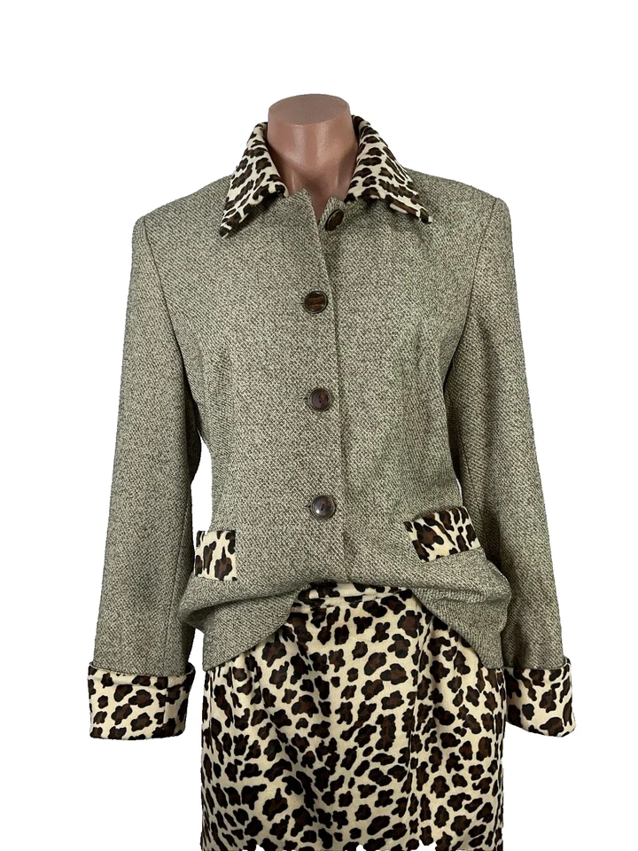 Винтажный отдельно 80-х мод костюм юбка Blazer леопард искусственного меха размер 8 - Изображение 4 из 4