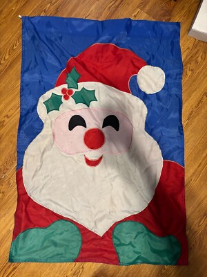 N.C.E. OUTDOOR Santa Claus Christmas THEMED NYLON FLAG 29''x40'' Vintage 1990s