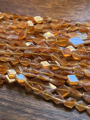 Deep Orange Smooth 8-10mm Diamond Shape Carnelian Gemstone Beads 14in Strand