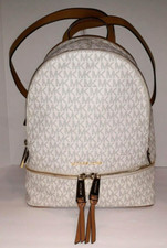 NEW Michael Kors Rhea Medium Logo Backpack Vanilla Gold Zip Style 30S7GEZB1B