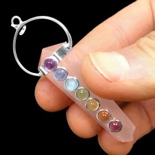 Rose Quartz Pendant Crystal Point Double 7 Chakra Stone Necklace Reiki Healing