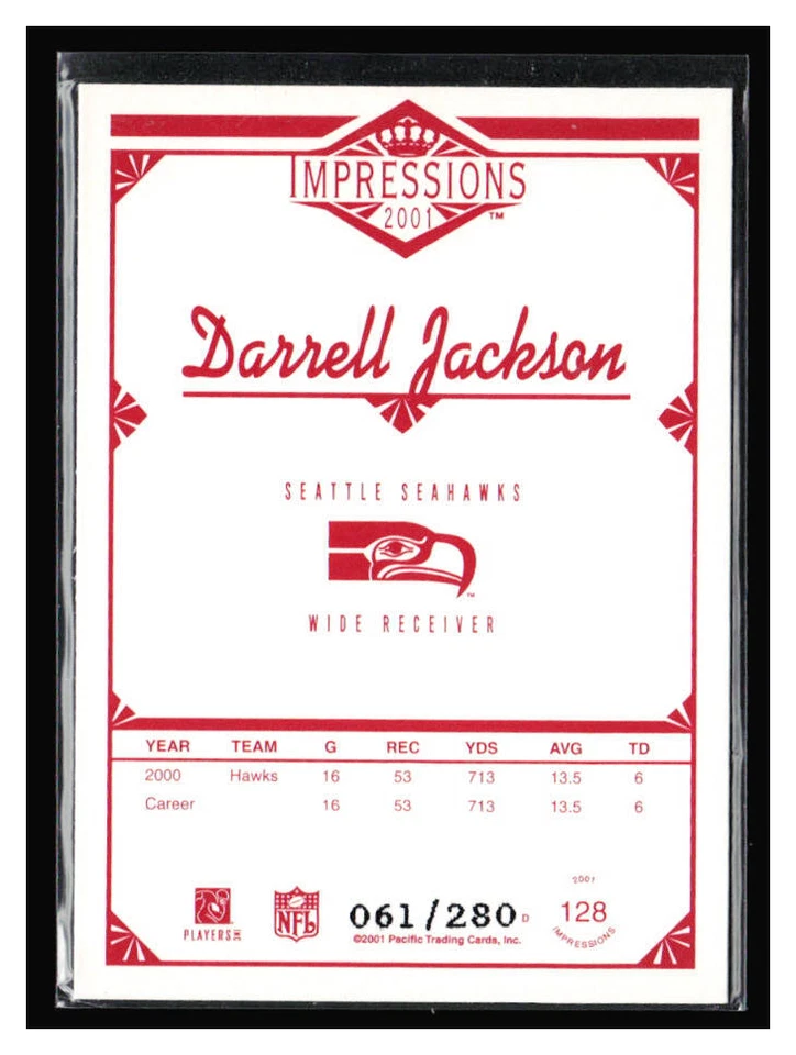 2001 Pacific Impressions #128 Darrell Jackson /280 - Image 2 of 2