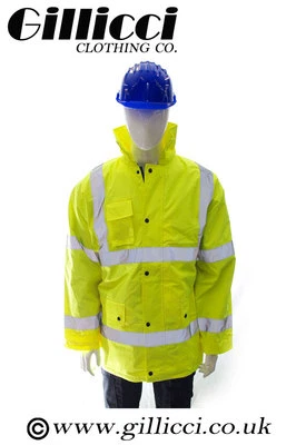 GILLICCI Contractor Safety Hi High Vis Visibility Yellow Orange Long Padded Coat Jacket