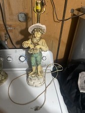 Vintage Figurine Lamp Child With Fruit Leaning on Tree Trunk