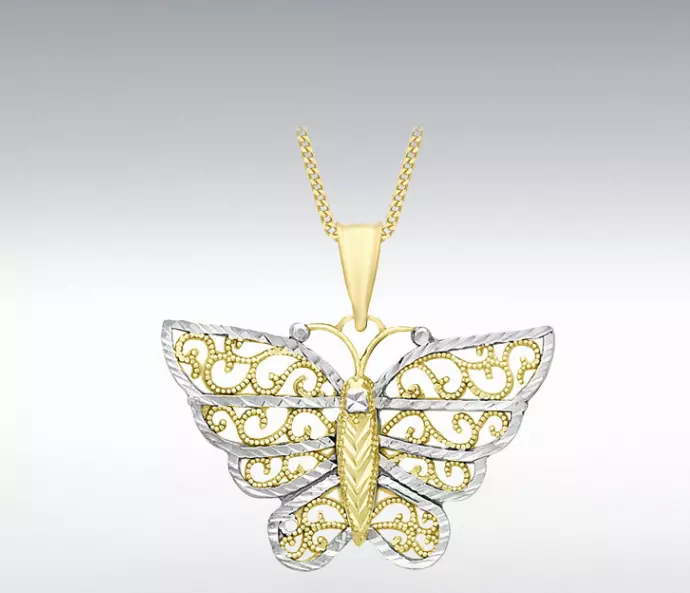 9ct Yellow White Gold Butterfly Pendant