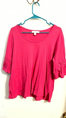 MICHAEL KORS Womens Medium Pink Cold Shoulder 3/4 Sleeve￼ BLOUSE