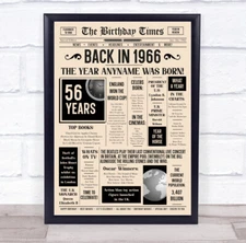 1966 Newspaper Any Age Any Year You Were Born Birthday Facts Gift Print