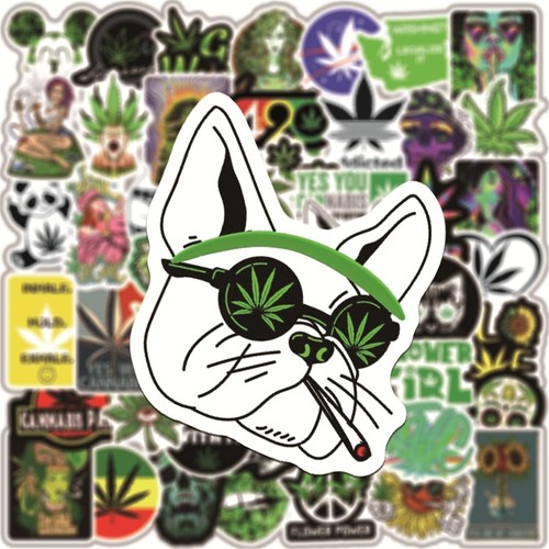 50pz Adesivo Erba Adulti Pianta Vinile Impermeabile Marijuana Decalcomanie per Skateboard - Foto 4 di 8