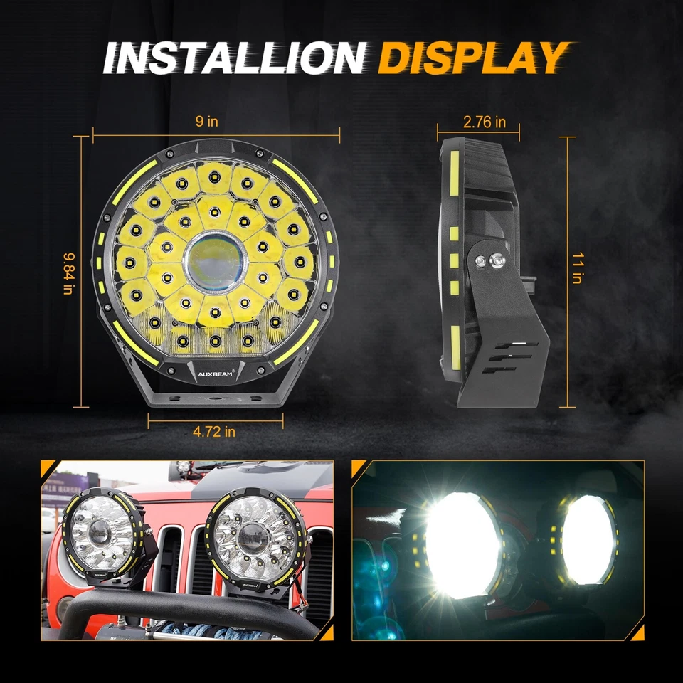 AUXBEAM 9" LED Luz de Trabajo Spot Pods Lámpara de Conducción + Cubiertas Negras para Toyota Tacoma Foto 3 de 4