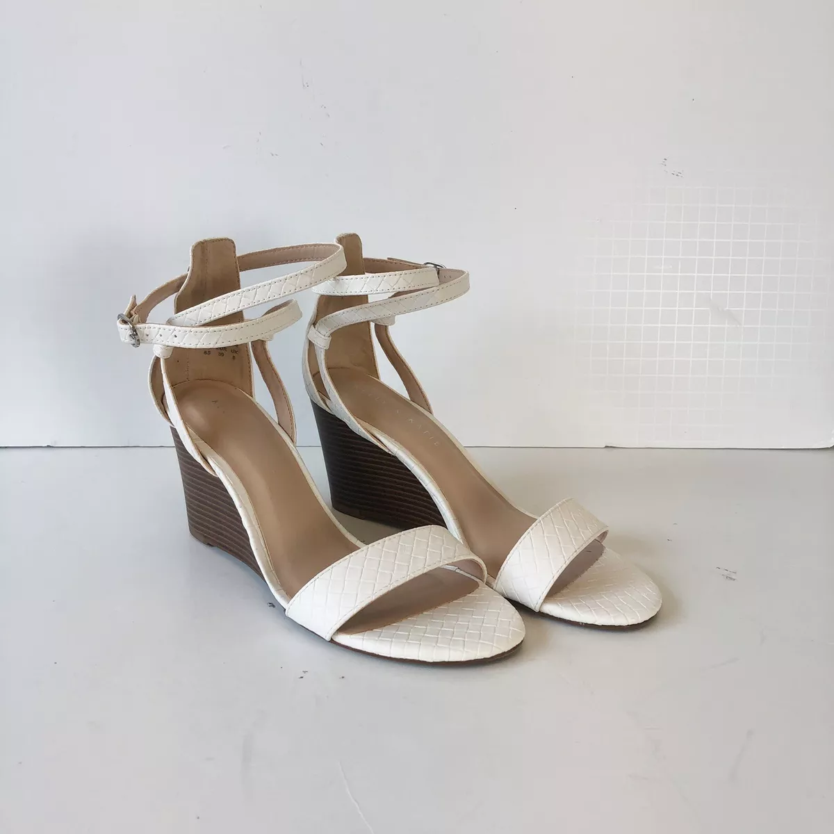 Kelly & Katie Tamra White Wedge Sandals Ankle Strap Heels Women's