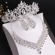 Luxury Bridal Jewelry Sets Rhinestone Crown Tiara Necklace Bead Jewelry Set
