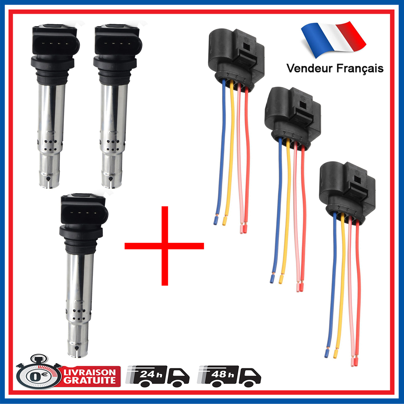 Bobine d'allumage 036905715 et connectique pour réparer les ratés moteur VW Audi
