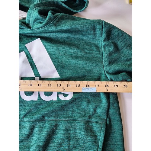 ADIDAS Green Youth Original Logo Striped Sleeve Light Pullover Hoodie SZ XL - Picture 4 of 7