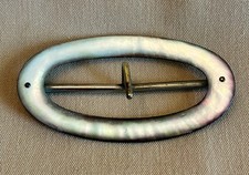 Vintage Large Abalone Shell Oval Belt Buckle Brass Fits 2-1/4" Belt Iridescent