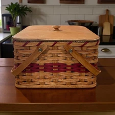 Amish Double Pie Carrier Square Handmade Gingerich Style Basket Swinging Handles