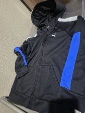 Puma Full Zip Athletic Jacket Black White Blue Youth Boys Size 6