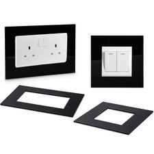 Single / Double Socket Finger Plate Light Switch & Plug Surround Cover - Black