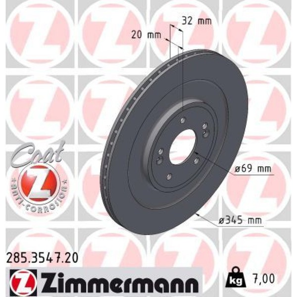 2X Zimmermann 285.3547.20 Bremsscheibe FüR Hyundai KIA Ioniq 5 6 EV9 EV6 NE CE-image
