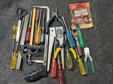 Lot Vtg 6lbs Tools Junk Drawer Misc Stuff Screwdrivers Hacksaw screw vice rare