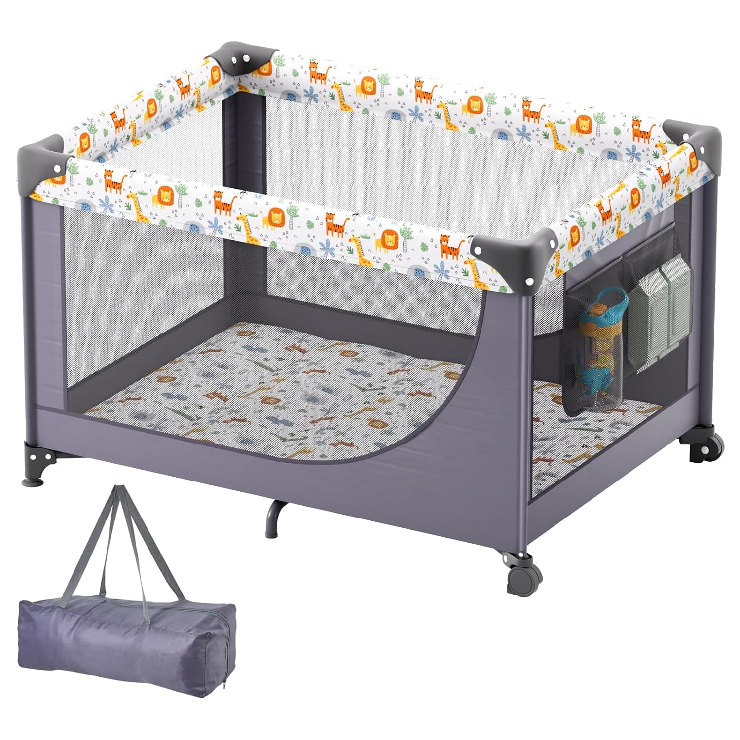 Baby Travel Crib and Play Yard, Folding Baby Playpen with Soft Mattress Pad, Por-image