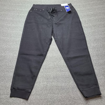 DG2 by Diane Gilman Pants Womens XL Black Jogger Jeans Drawstring Stretch Denim
