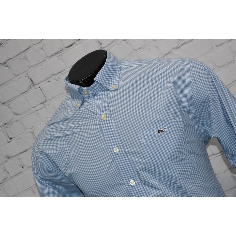 Vineyard Vines Dress Shirt Whale Mens Size Medium Performance Nylon Blue Plaid - Image 2 of 4