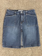 Vintage 2002 Old Navy Blue Jeans Denim Midi Skirt Y2K Cargo Utility Size 10