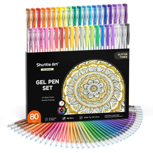 80 Pack Glitter Gel Pens, 40 Colors Glitter Gel Pens Set with 40 Refills for ...