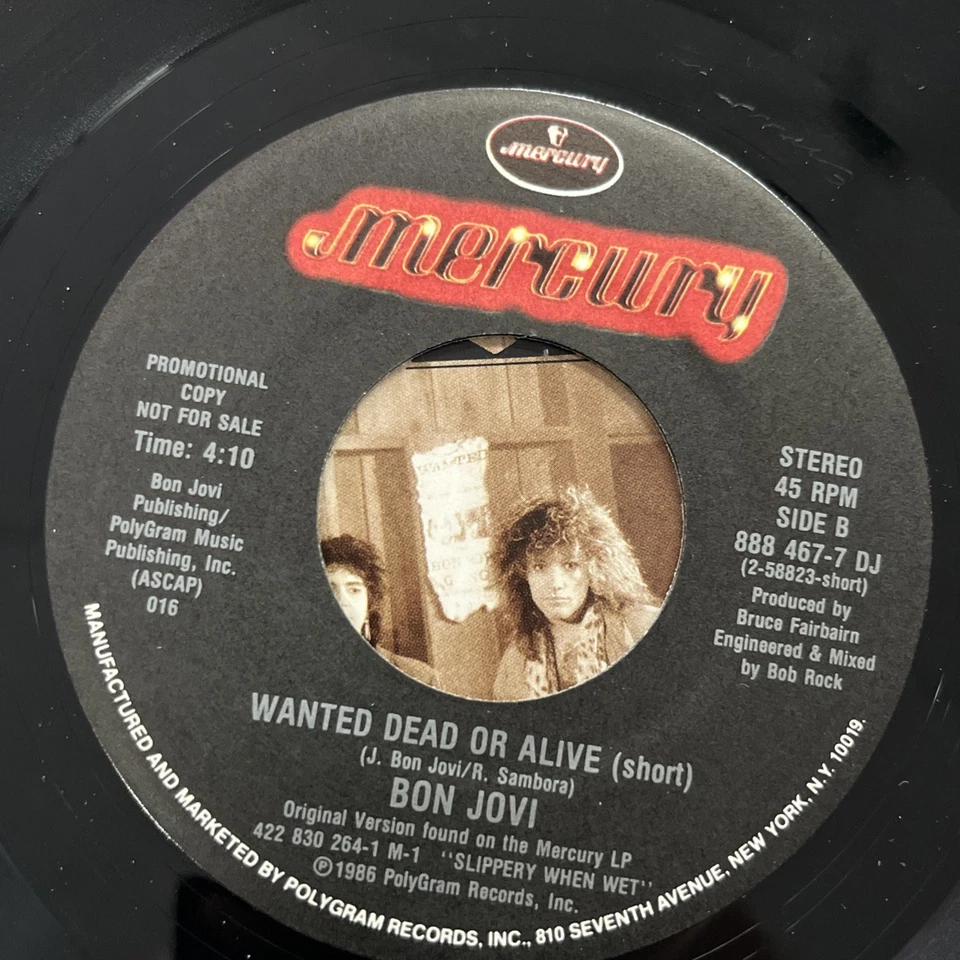 Промо Deadstock Bon Jovi - Wanted Dead Or Alive VG+ Оригинал 45 об/мин Прозрачный - Изображение 4 из 4