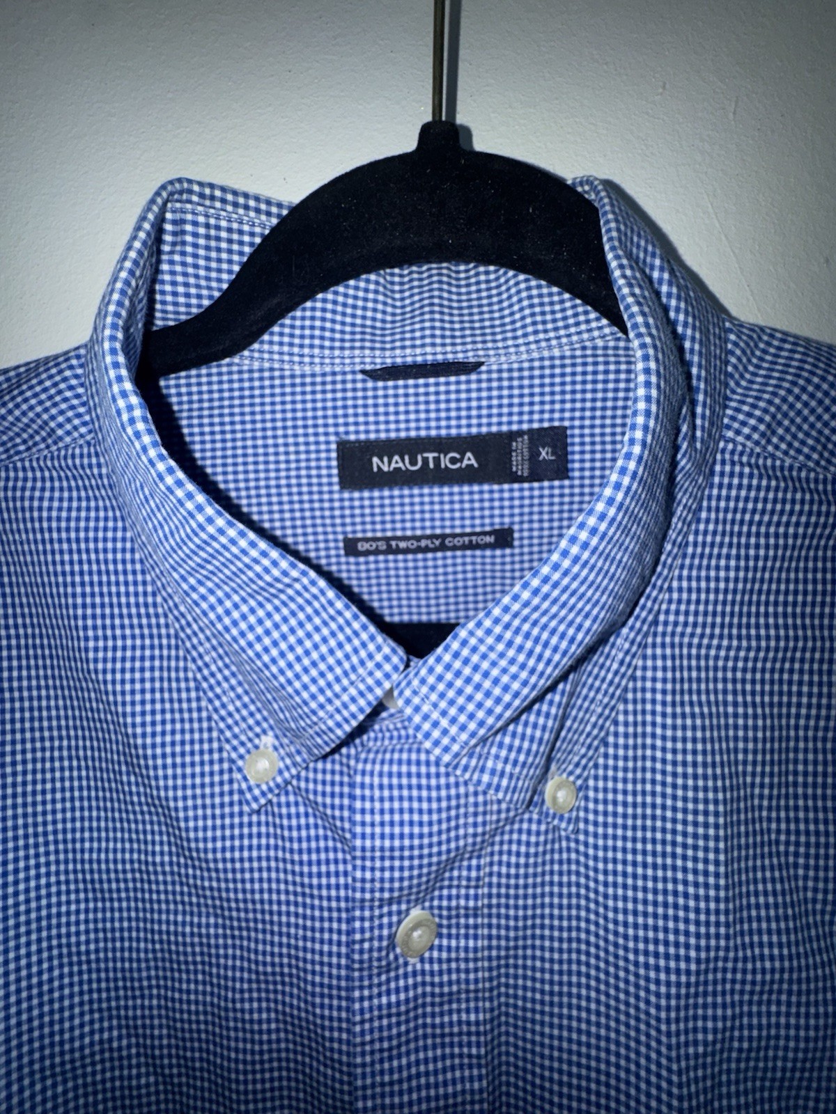 Nautica Men's XL Blue Check Cotton Poplin Short Sleeve Button-Down Shirt