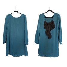 NEW Women’s Teal Dress W Black Bow In Back Long Sleeve M NWT Coquette Holiday