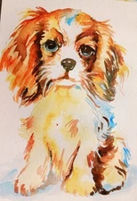 King Charles cavalier Dog art,spaniel puppy painting,pet Lover Unique Gif 5x7"