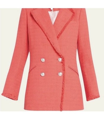 Veronica Beard Dicky blazer Sz 8 Pink-coral Nubby Weave Cotton Blend Frayed Edge